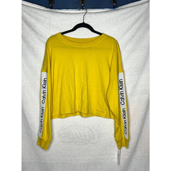 Calvin Klein Performance (M) Cropped Logo Stripe Long Sleeve Crew Neck Top Tee - Picture 7 of 9